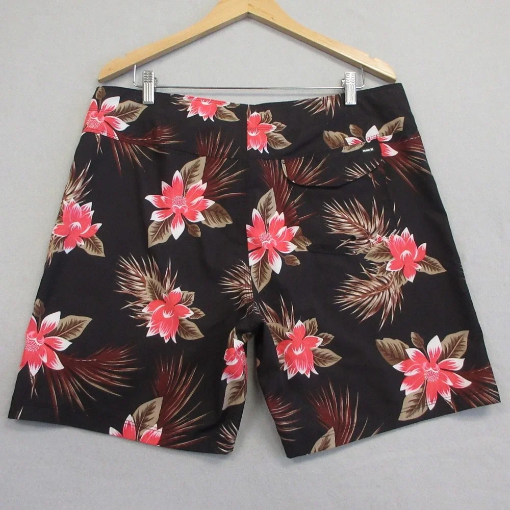 Hurley Board‎ Shorts Mens 36 Black Red Tropical Floral Print Palm Swim Surf